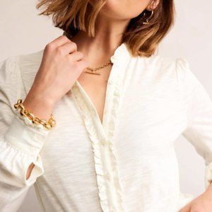 Women's Boden Ruffle Detail Jersey Shirt in White Size XS